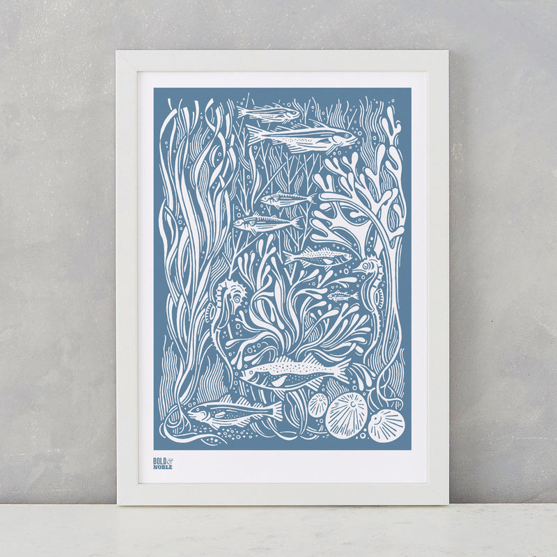 'Marine' Coastal Art Print in Blue Grey