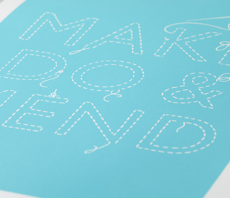 Close of Make do and Mend Print in Azure Blue