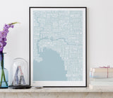 Wall Art ideas: Economical Screen Prints, Melbourne Type Map in Duck Egg Blue