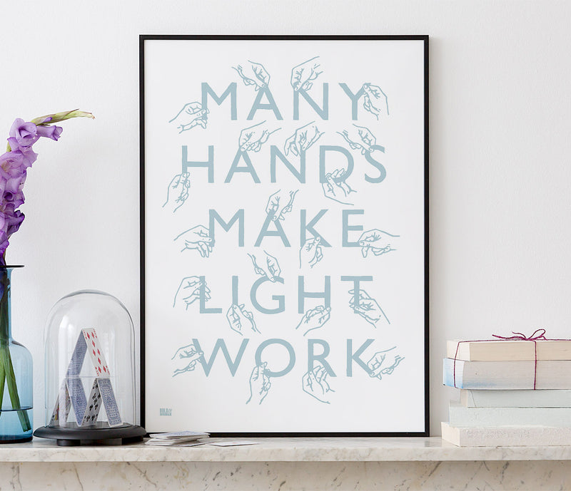 Wall Art ideas: Economical Screen Prints, Many Hands Print in Duck Egg Blue