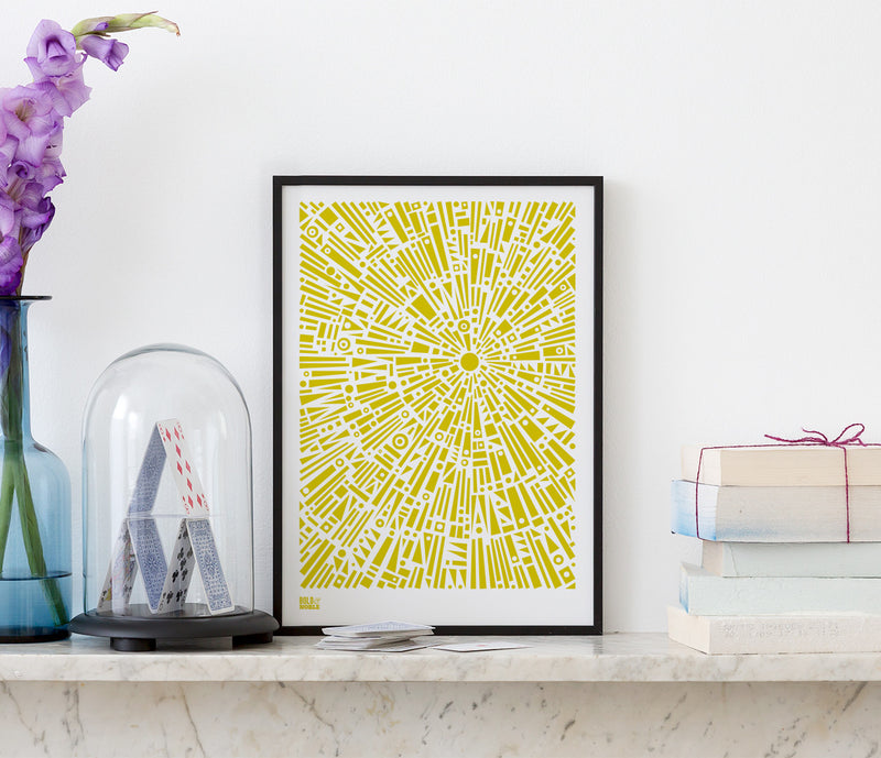 Pictures and Wall Art, Screen Printed Morning Light in Yellow Moss