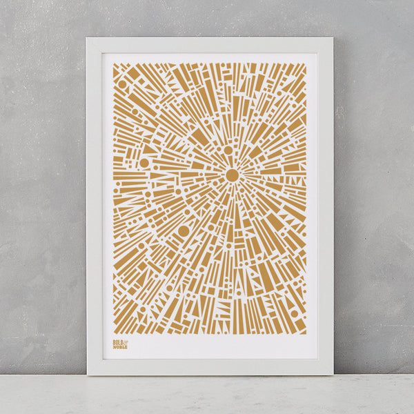 Morning Light Print in Bronze, screen printed on recycled card, deliver worldwide