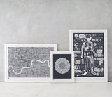 Wall Art where to start: London Type Map, Dahlia Pompon and My Amazing Body screen prints all in sheer slate