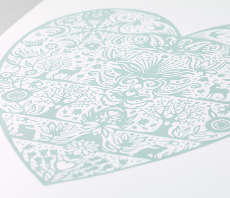 Close Up of My Heart Print in Duck Egg Blue