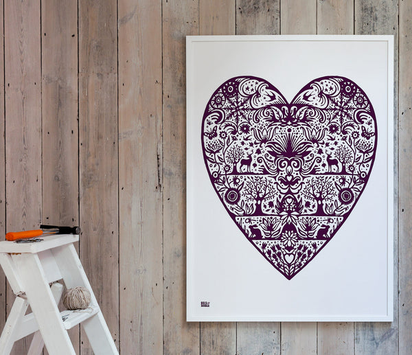 Wall Art ideas: Economical Screen Prints, My Heart in Dark Mulberry