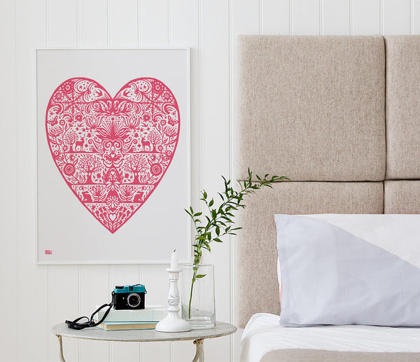 Wall Art ideas: Economical Screen Prints, My Heart in Raspberry Sorbet Pink