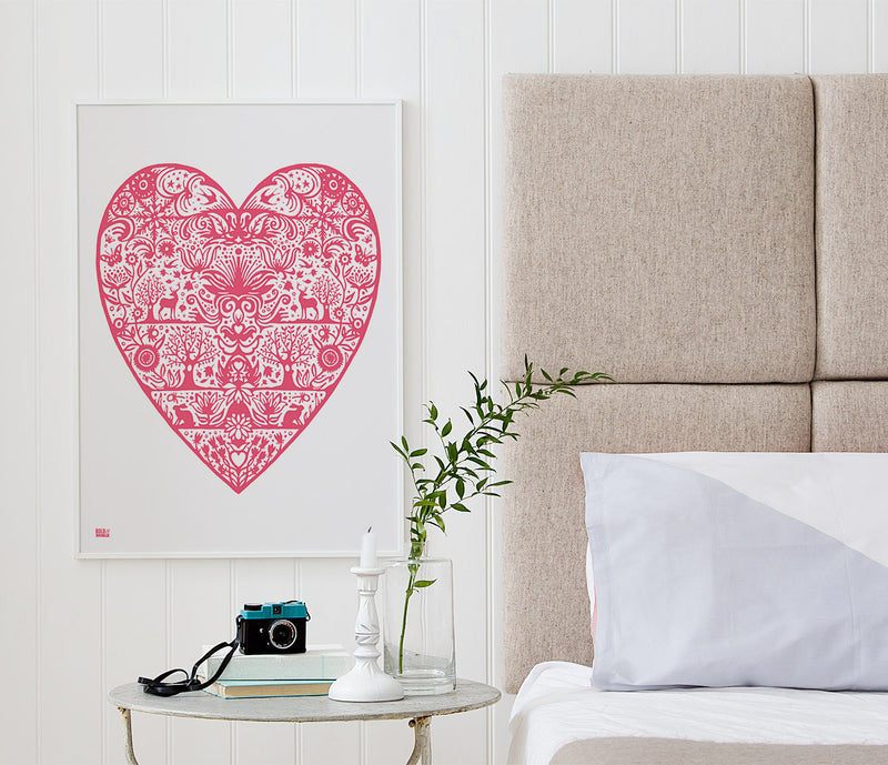Wall Art ideas: Economical Screen Prints, My Heart in Raspberry Sorbet Pink