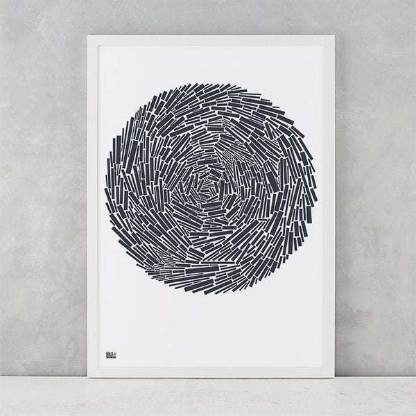 Nest Print in Sheer Slate, screen printed on recycled paper, delivered worldwide
