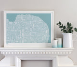 Wordle Map of Norfolk, place names created with different fonts, fits standard size frames or can be bespoke framed