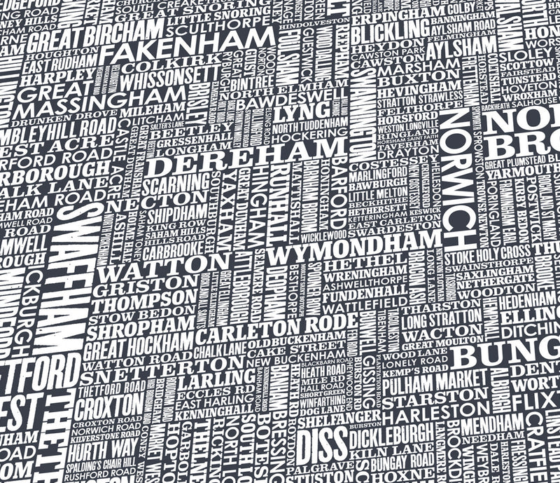 Close up of Norfolk Type Map in Slate Dark Grey