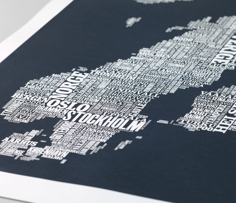 'Nordic Europe' Type Map Print in Sheer Slate