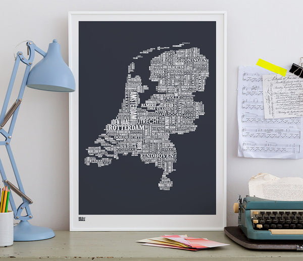 Wall Art ideas: Economical Screen Prints, Netherlands Type Map Print in sheer slate