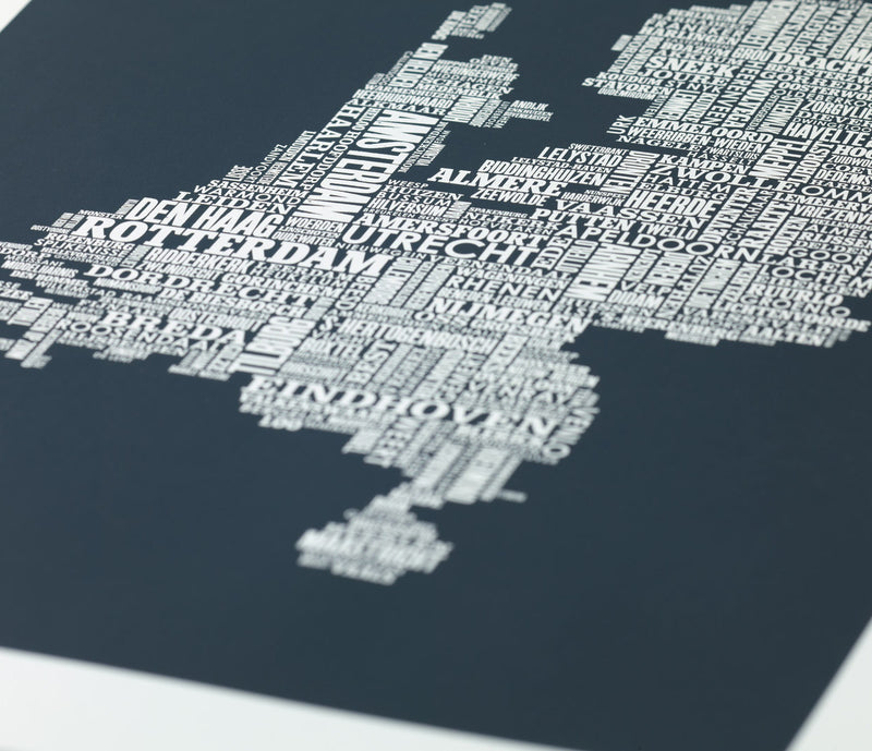 Close Up of Netherlands Type Map Print in sheer slate