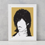 Prince Rock Icon Print in Bronze, screen printed onto recycled card, deliver worldwide
