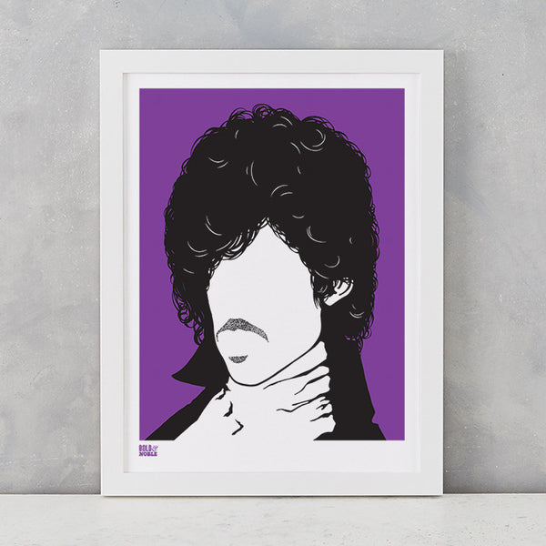 Prince Rock Icon Print in Purple, screen printed onto recycled card, deliver worldwide