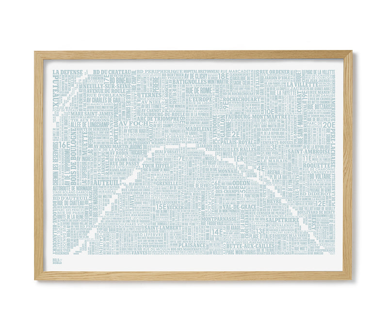 'Paris' Type Map Print in Duck Egg Blue