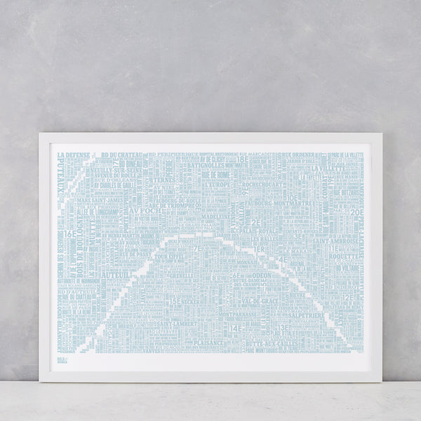 'Paris' Type Map Print in Duck Egg Blue