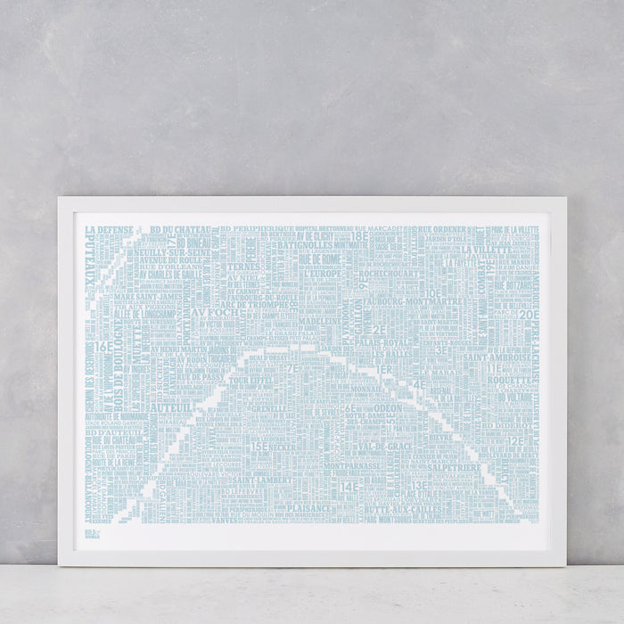 'Paris' Type Map Print in Duck Egg Blue