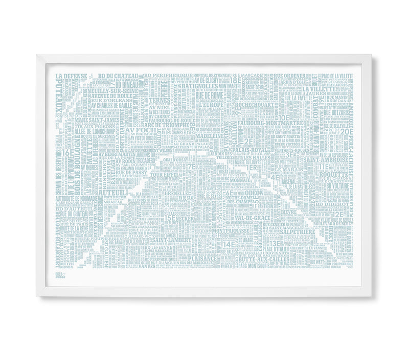 'Paris' Type Map Print in Duck Egg Blue