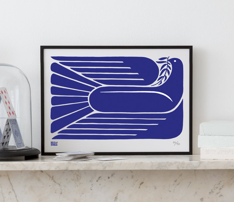 'Peace Dove' Limited Edition Art Print in Reflex Blue
