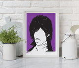 Prince Rock Icon Print in Purple, fits into standard size frame or can be bespoke framed