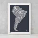 'South America' Type Map Print in Sheer Slate