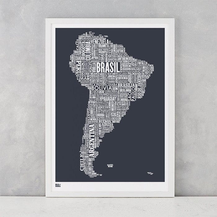 'South America' Type Map Print in Sheer Slate