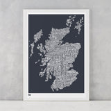 Scotland Type Map Print, Screen Printed in the UK, deliver worldwide