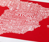 'Spain' Type Map Print in Poppy Red
