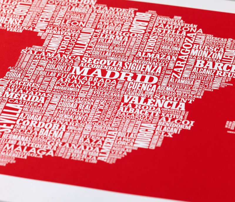 'Spain' Type Map Print in Poppy Red