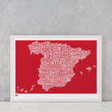 'Spain' Type Map Print in Poppy Red