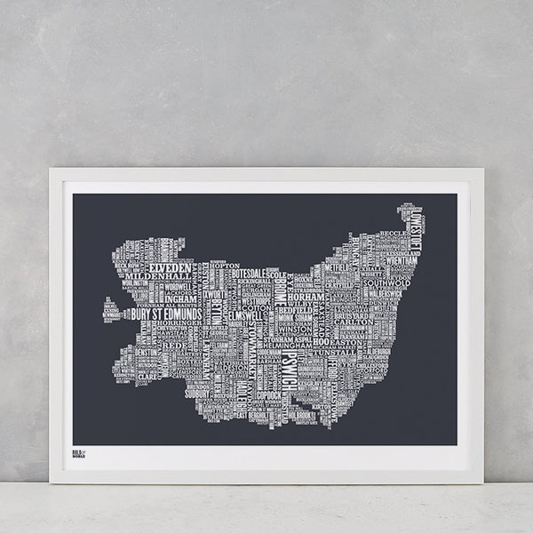 'Suffolk' Type Map Print in Sheer Slate
