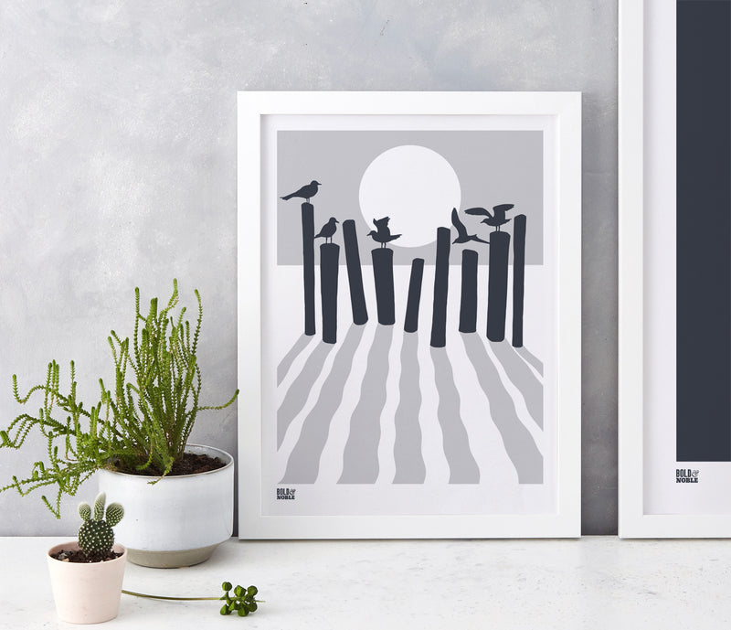 On The Beach in Chalk Grey, fits into standard size frames or can be bespoke framed