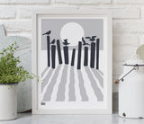 On The Beach in Chalk Grey, Printed Seaside and Sunset Wall Art