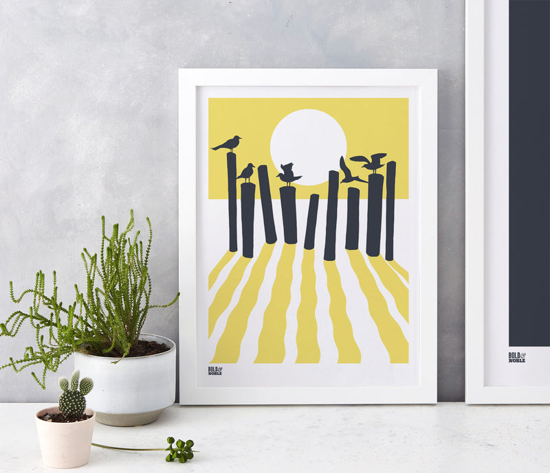 On The Beach in Yellow, fits into standard size frames or can be bespoke framed