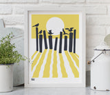 On The Beach in Yellow, Printed Seaside and Sunset Wall Art