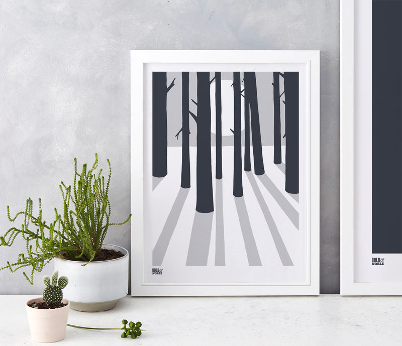 Wall Art ideas: Economical Screen Prints, In the Woods screen print in chalk grey