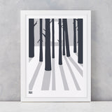 In the Woods screen print in Chalk Grey, screen printed in the UK, delivered worldwide