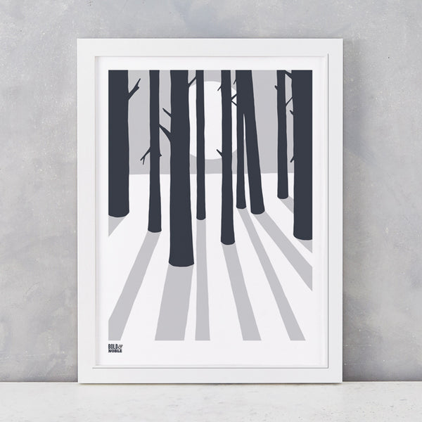 In the Woods screen print in Chalk Grey, screen printed in the UK, delivered worldwide