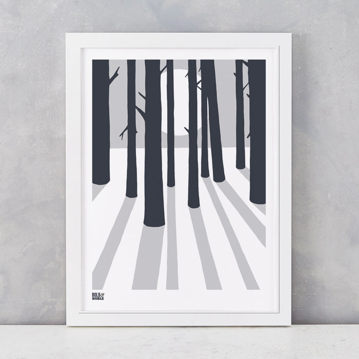 In the Woods screen print in Chalk Grey, screen printed in the UK, delivered worldwide