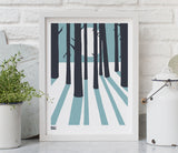 Pictures and Wall Art, Screen Printed In the Woods in Coastal Blue
