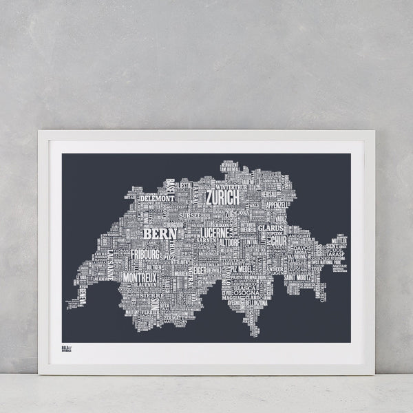 'Switzerland' Type Map Print in Sheer Slate
