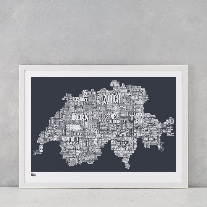 'Switzerland' Type Map Print in Sheer Slate