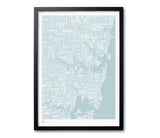 'Sydney' Type Map Print in Duck Egg Blue