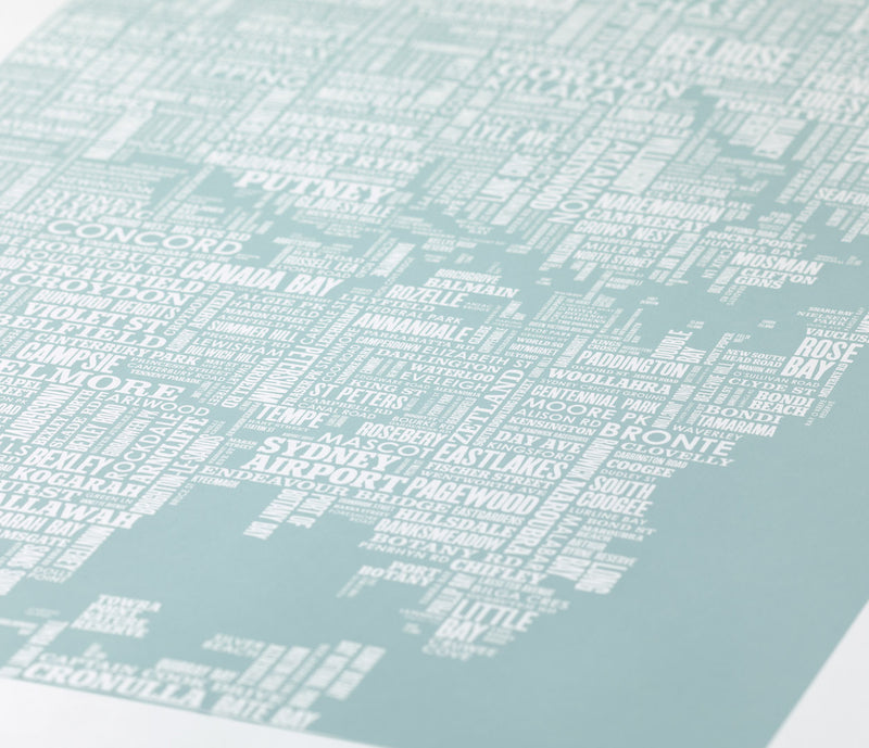 'Sydney' Type Map Print in Duck Egg Blue