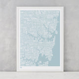 'Sydney' Type Map Print in Duck Egg Blue
