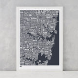 'Sydney' Type Map Print in Sheer Slate