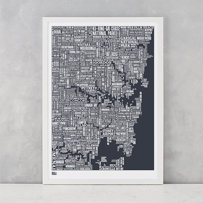 'Sydney' Type Map Print in Sheer Slate