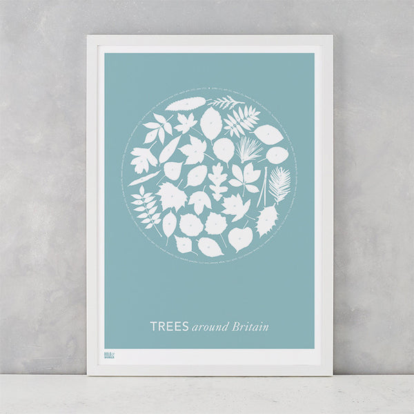 'Trees Around Britain' Art Print in Coastal Blue