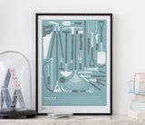 'Tools' The Garden Shed Print in Coastal Blue